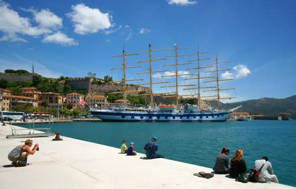 Picture sailboat, port, Italy, promenade, Italy, harbour, Tuscany, Tuscany