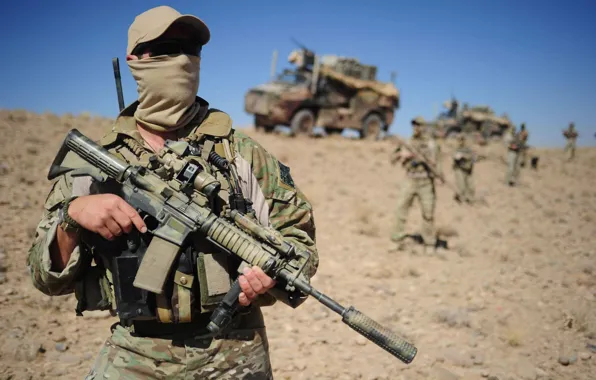 Picture gun, rock, soldier, desert, weapon, man, sand, rifle