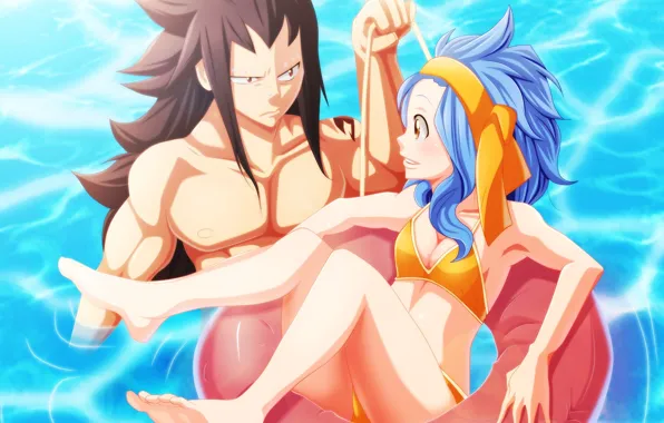 Water, girl, round, anime, art, guy, fairy tail, tale of fairy tail