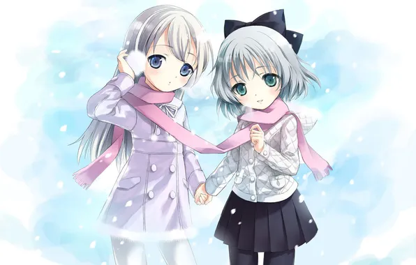 Picture winter, anime, girl, friend