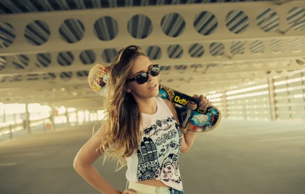 Girl, model, blonde, skateboard