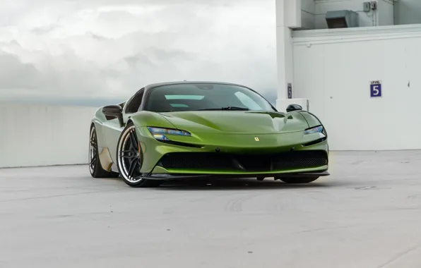 Ferrari, Green, SF90, Front view