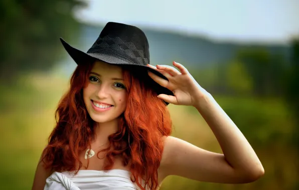 Smile, portrait, hat, redhead, Ira
