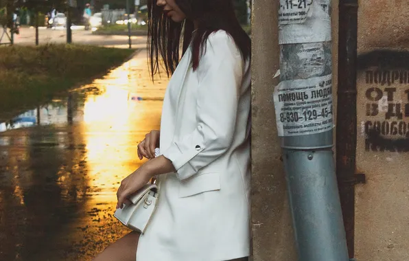 Girl, rain, in white, Maxim Mikhailov