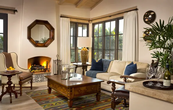 Interior, fireplace, San Diego, living room, Rancho Valencia