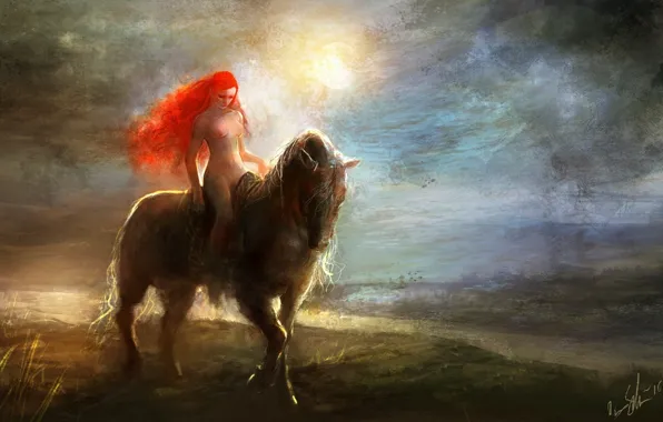 Girl, hair, horse, figure