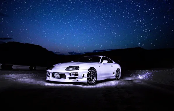 Picture Toyota, Sky, Stars, White, Supra, Tuning, TRD, Nigth