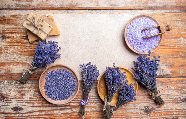 Flowers, Board, soap, fabric, lavender, composition, buds, bowls