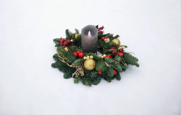Picture winter, balls, branches, holiday, balls, new year, candles, Christmas