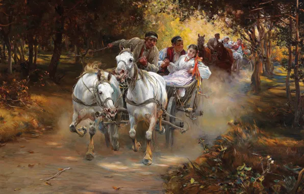 Picture Polish realist painter, Rural wedding, Alfred Ian Maximilian Verush-Kowalski, Peasant wedding, Alfred Verush-Kowalski, Alfred Kowalski, …