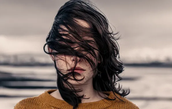 Picture girl, the wind, hair, lips, sweater