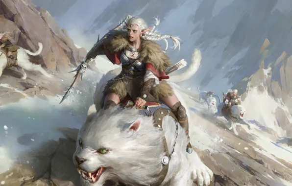 Snow, mountains, warrior, beast, Clash Of Wonders