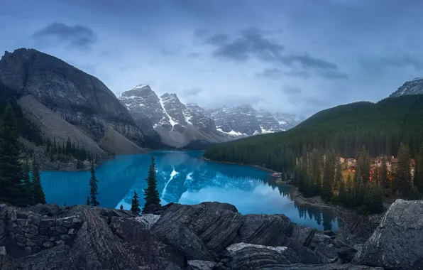 Forest, mountains, lake, Canada, Albert
