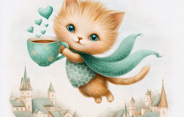 Cat, the sky, cat, look, flight, pose, kitty, red