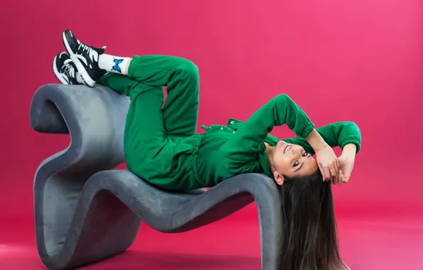 Look, girl, pose, background, chair, jumpsuit, long hair, Konstantin Kokin