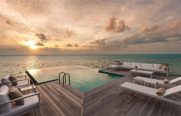 Sea, stay, pool, The Maldives, Conrad Maldives Rangali Island