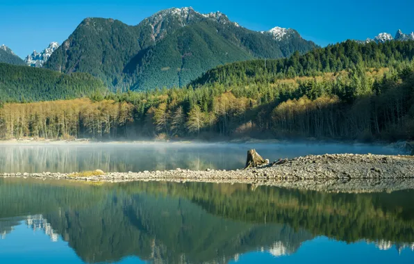 Trees, mountains, lake, reflection, Eunice Lake, Washington State, Cascade Range, Mount Rainier