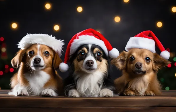 Dogs, look, lights, dog, Christmas, gifts, New year, friends