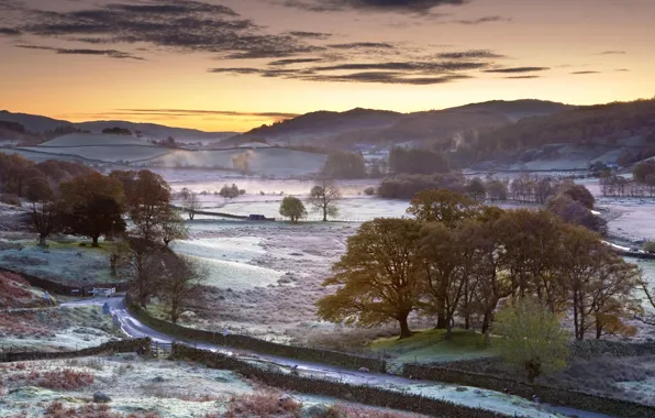 England, morning, frost
