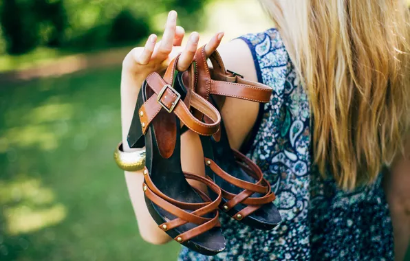Summer, girl, back, shoes, blonde, brown, sandals