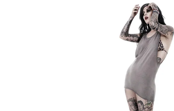 Pose, background, body, Girl, Kat Von D, tattoo