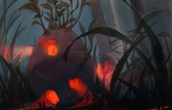 Night, nature, fairy, house, vegetables