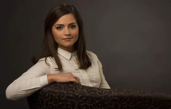 Picture sofa, look, brown-eyed, actress, brown hair, smile, sweetheart, Jenna Coleman