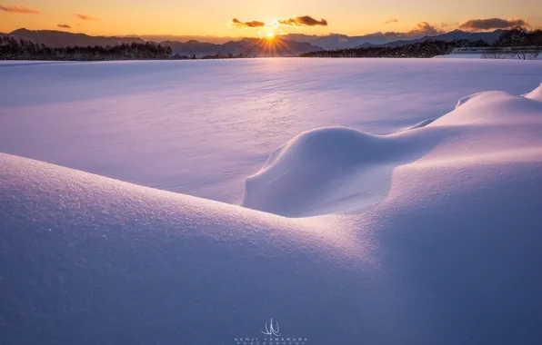 Picture snow, mountains, dawn, photographer, Kenji Yamamura