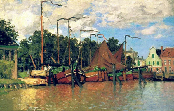 Landscape, picture, Claude Monet, Boats in Zaandam
