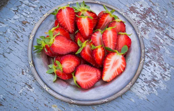 Strawberry, berry, plate, ripe