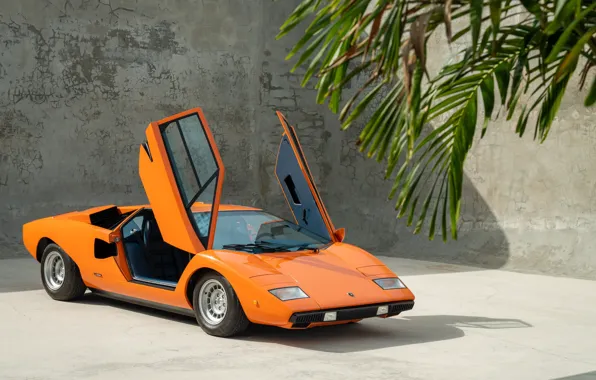 Picture orange, retro, Lamborghini, Countach, Lambo doors, Lamborghini Countach LP400, kuntash