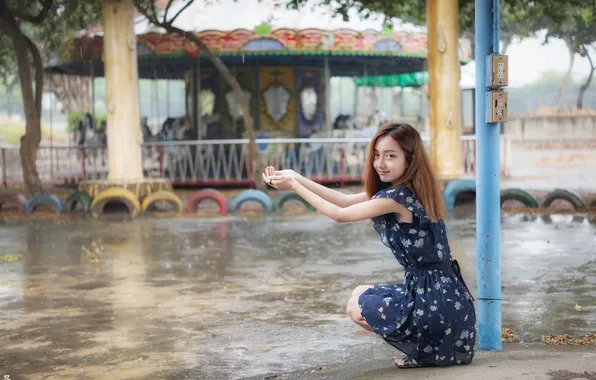 Look, pose, Park, rain, model, portrait, hands, makeup
