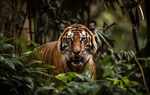 Face, tiger, portrait, digital art, AI art, neural network, the art of artificial intelligence