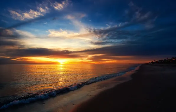 Sea, beach, the sun, sunset, horizon