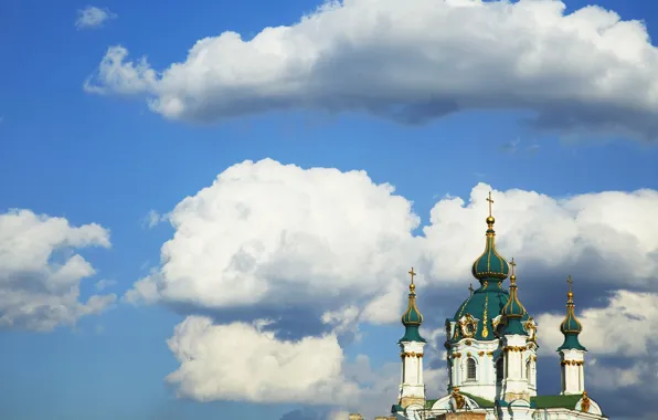 The sky, clouds, the city, cross, the dome, Kiev, St. Andrew's Church