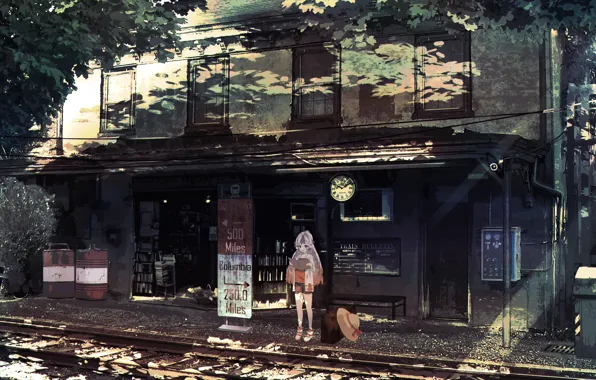 Girl, rails, station, Arknights, Snowsant