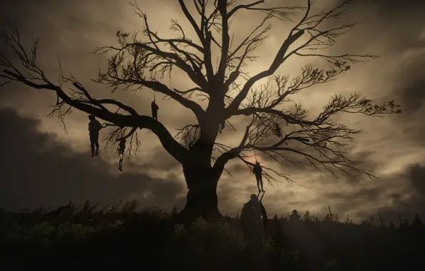Picture night, tree, The Witcher, gallows, The Witcher 3:Wild Hunt
