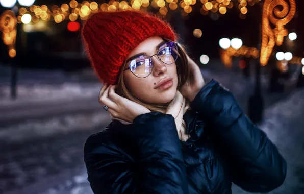 Picture winter, look, model, hat, Girl, glasses, Sergey Sorokin, Luba Ivanova