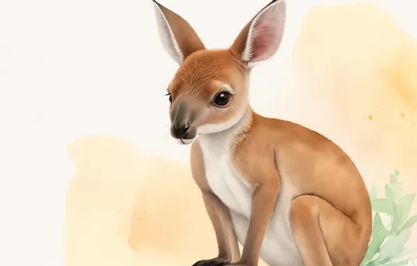 Wallpaper animals, animal, figure, kangaroo, watercolor, cub, animals ...