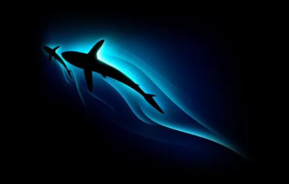 Picture blue, minimalism, shark, silhouette