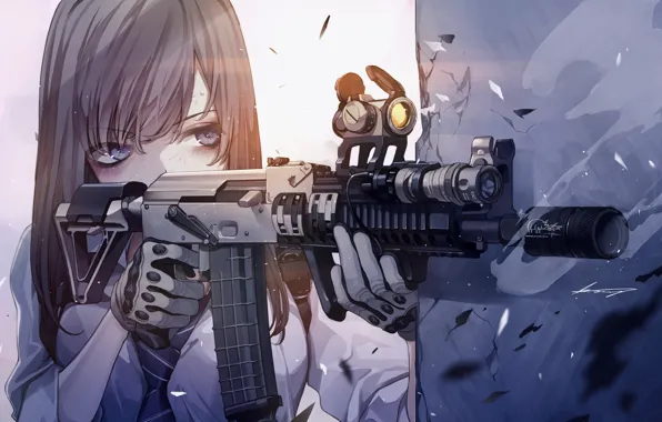 Girl, weapons, sight, rifle