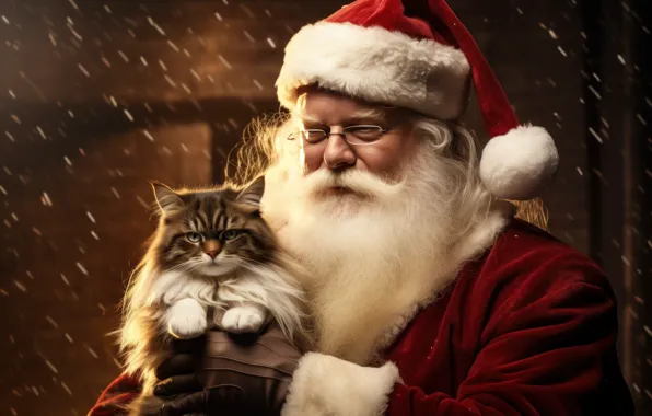 Cat, cat, kitty, kindness, portrait, Christmas, New year, Santa Claus