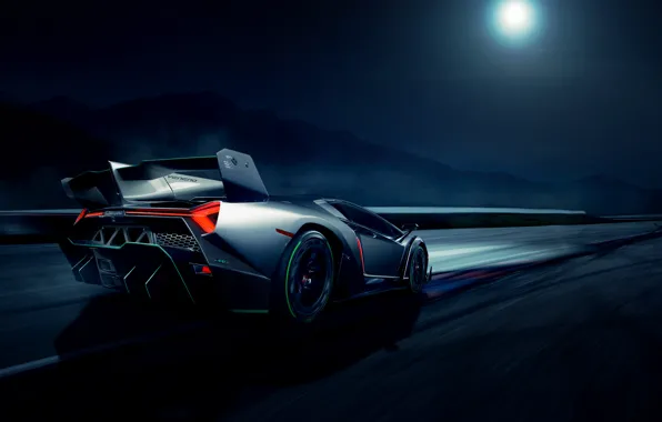 Movement, the moon, speed, Lamborghini, rear, Veneno