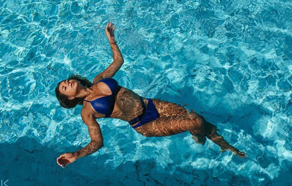 Swimsuit, water, girl, pose, hands, figure, bikini, closed eyes