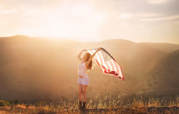 Girl, light, mood, flag