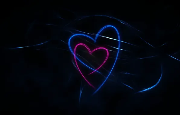 Dark, black, blue, pink, background, lines, hearts, abstraction