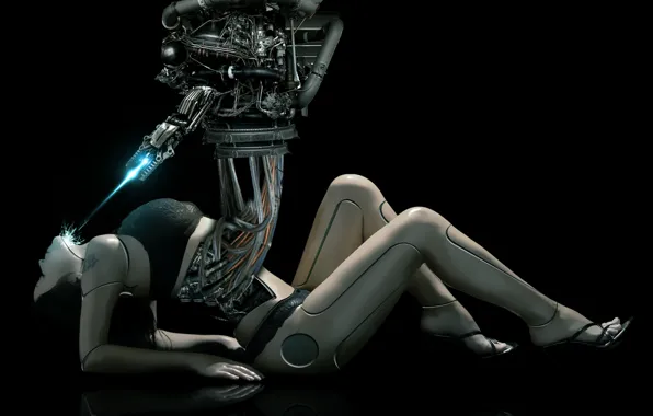 Picture robot, cyborg, tablet, female body