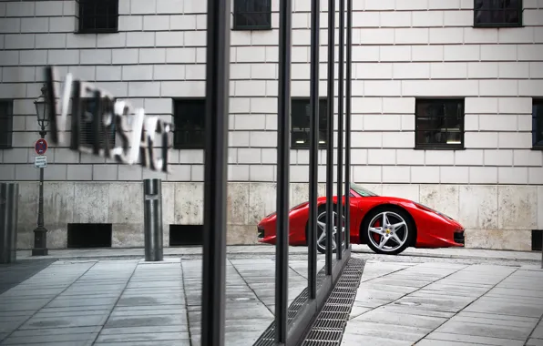 The city, reflection, home, nose, Ferrari, red, ferrari 458 italia