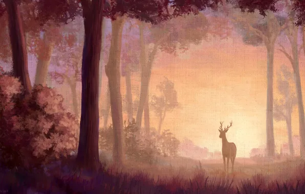 Picture forest, nature, paint, deer, canvas, print