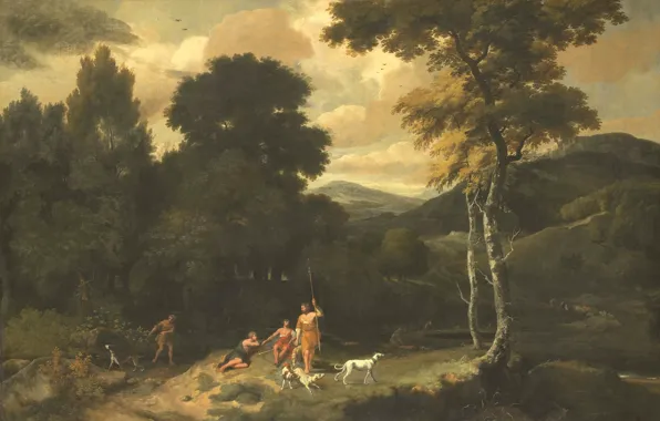 Picture nature, picture, Landscape with Hunters, Jacob Esselens